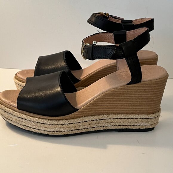 Sperry "Plush Wave" Wedge Black Leather & Jute Sandals ~ Women's Size 9.5M ~ EUC - Picture 7 of 13